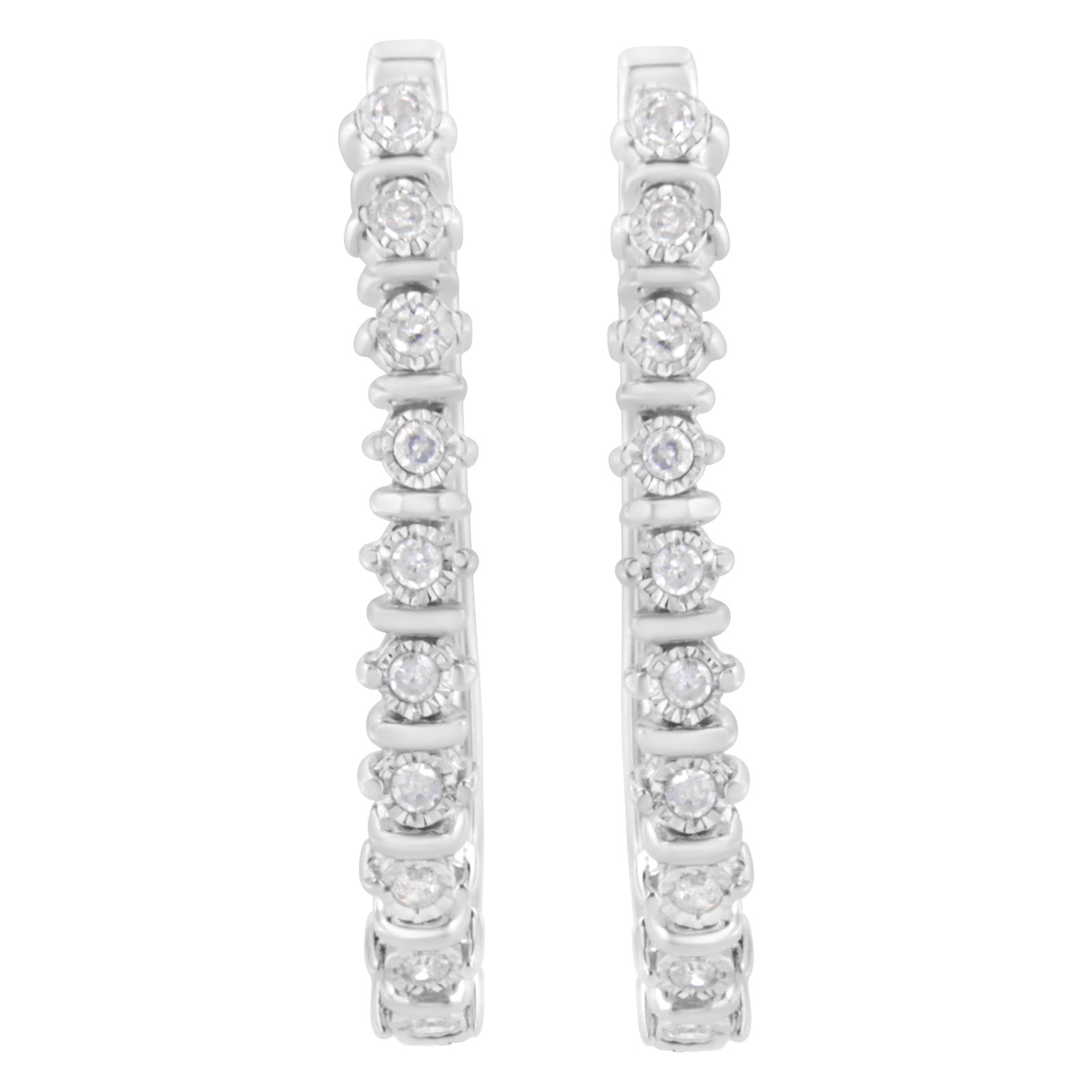 .925 Sterling Silver 1/4 cttw Miracle-Set Round-Cut Diamond Hoop Earring (I-J Color, I2-I3 Clarity) - 3