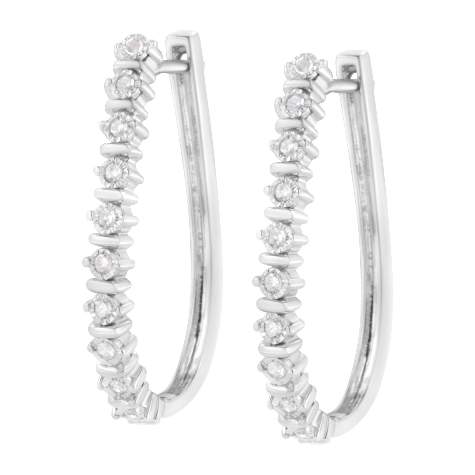 .925 Sterling Silver 1/4 cttw Miracle-Set Round-Cut Diamond Hoop Earring (I-J Color, I2-I3 Clarity) - 4