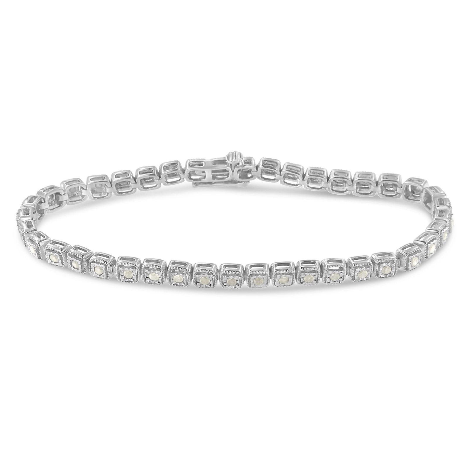 .925 Sterling Silver 1.0 Cttw Diamond Miracle-Set Square Milgrain 7" Link Tennis Bracelet (I-J Color - 2