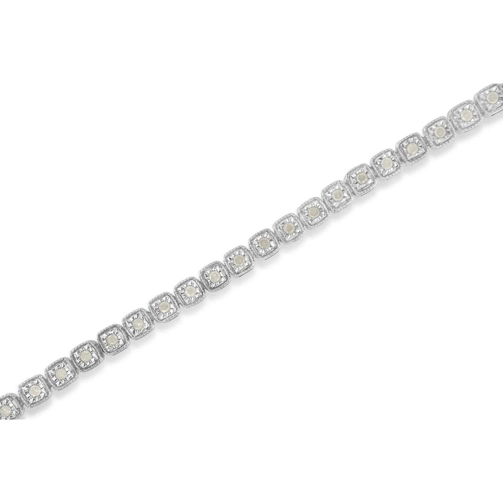 .925 Sterling Silver 1.0 Cttw Diamond Miracle-Set Square Milgrain 7" Link Tennis Bracelet (I-J Color - 3