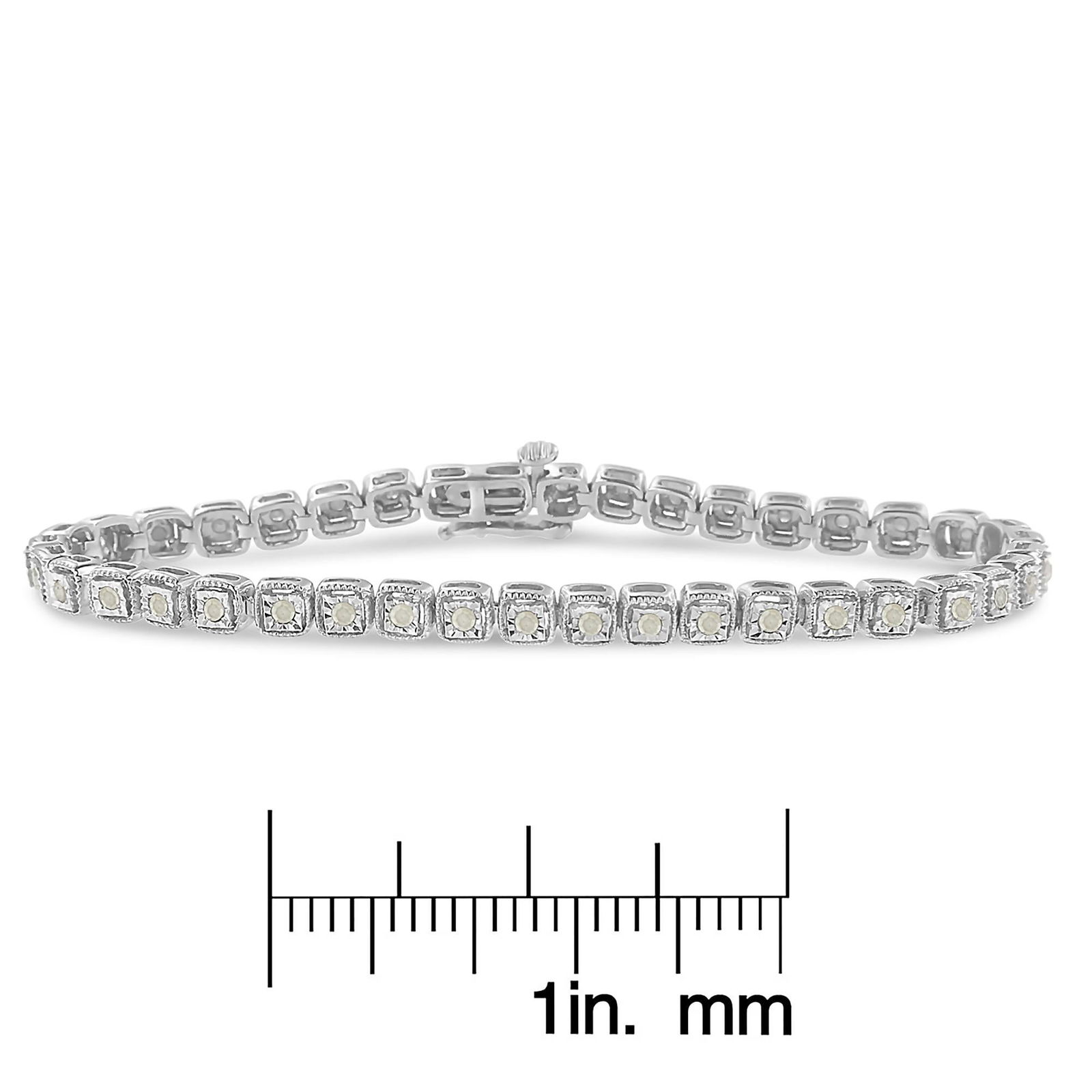 .925 Sterling Silver 1.0 Cttw Diamond Miracle-Set Square Milgrain 7" Link Tennis Bracelet (I-J Color - 6