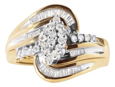 10K Yellow Gold 1/2 Cttw Diamond Pear Cluster and Swirl Ring (H-I Color, I1-I2 Clarity) - Ring Size