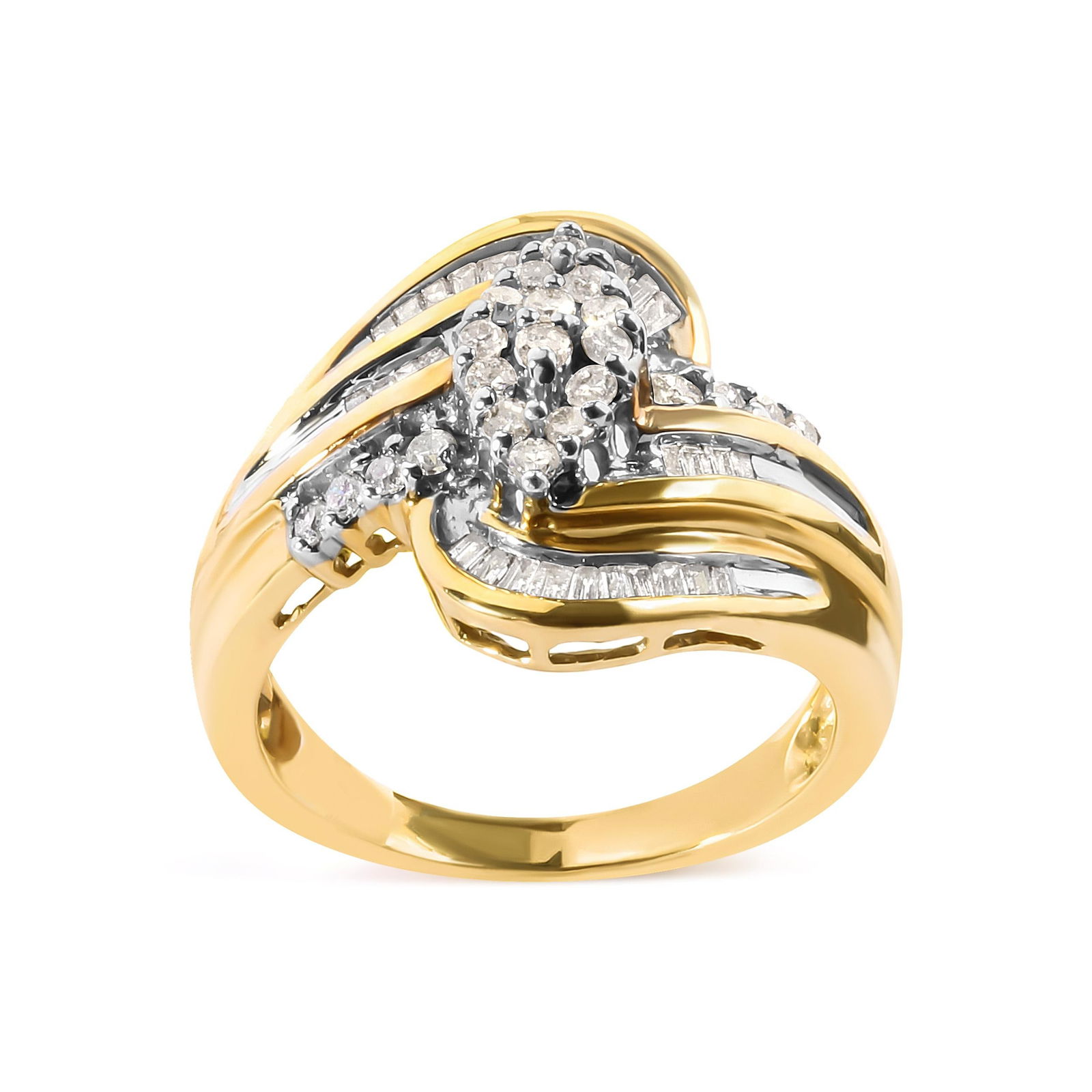 10K Yellow Gold 1/2 Cttw Diamond Pear Cluster and Swirl Ring (H-I Color, I1-I2 Clarity) - Ring Size - 2