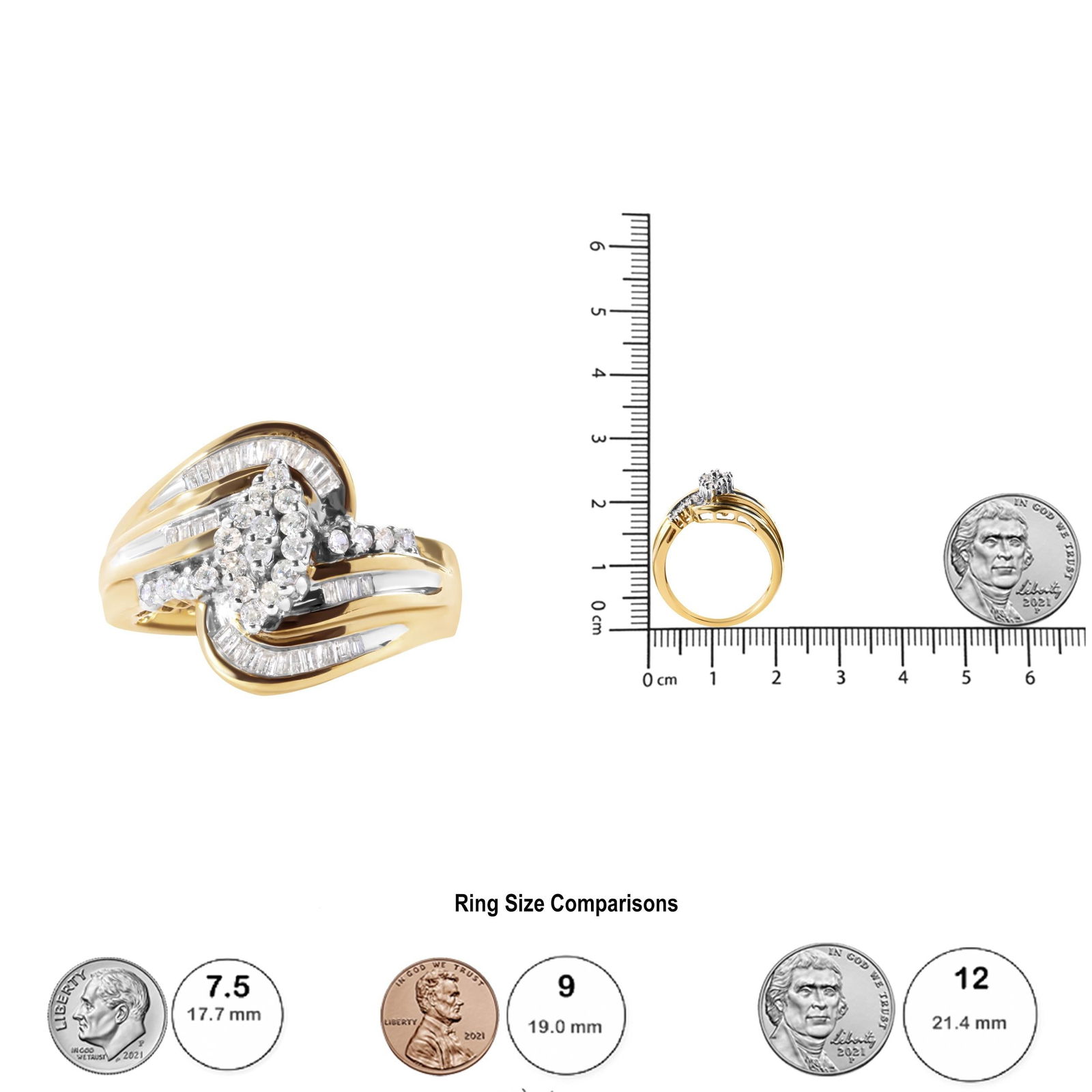 10K Yellow Gold 1/2 Cttw Diamond Pear Cluster and Swirl Ring (H-I Color, I1-I2 Clarity) - Ring Size - 6
