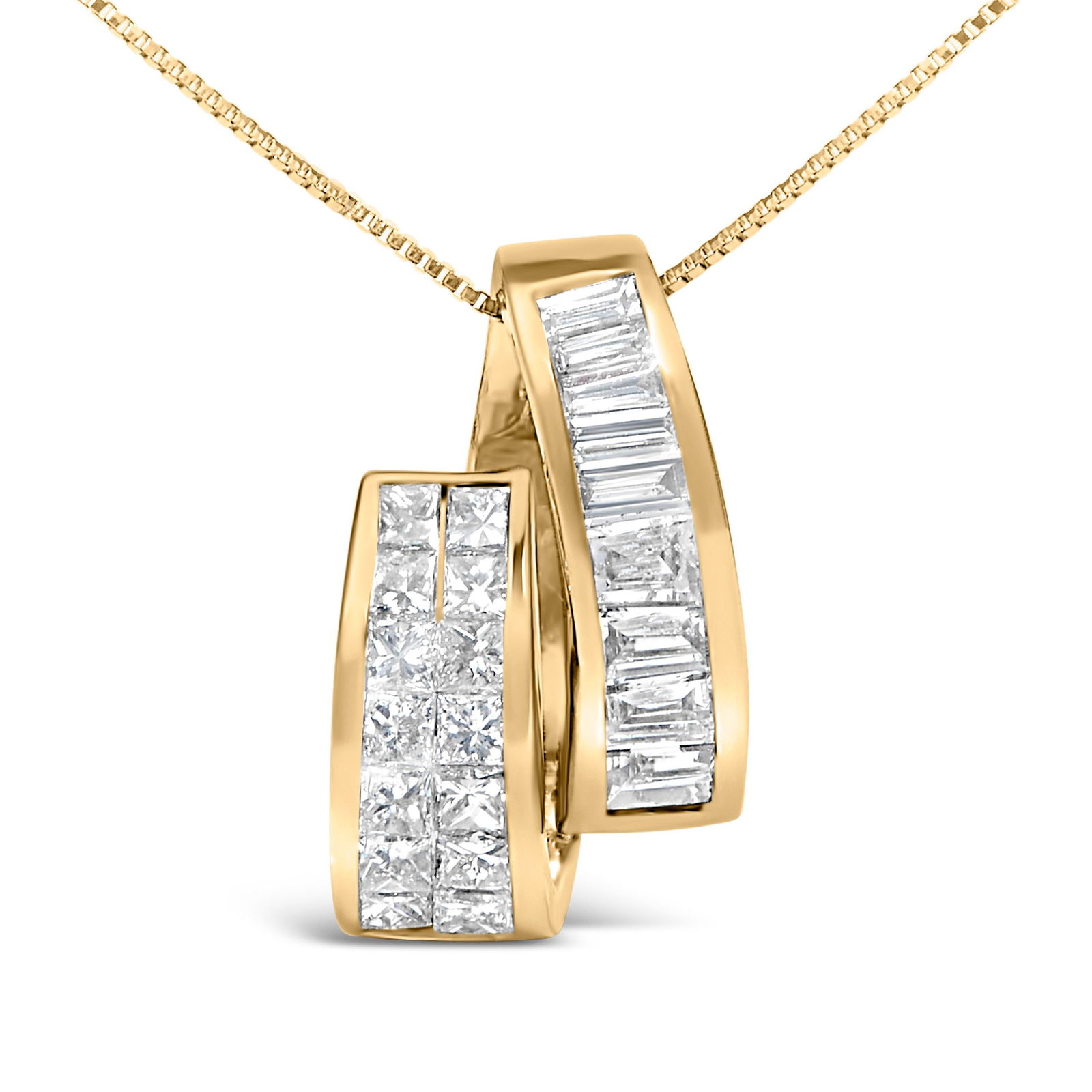 14K Yellow Gold 1 5/8 cttw Princess and Baguette Cut Diamond Fashion Pendant Necklace (G-H, VS2-SI1) - 2