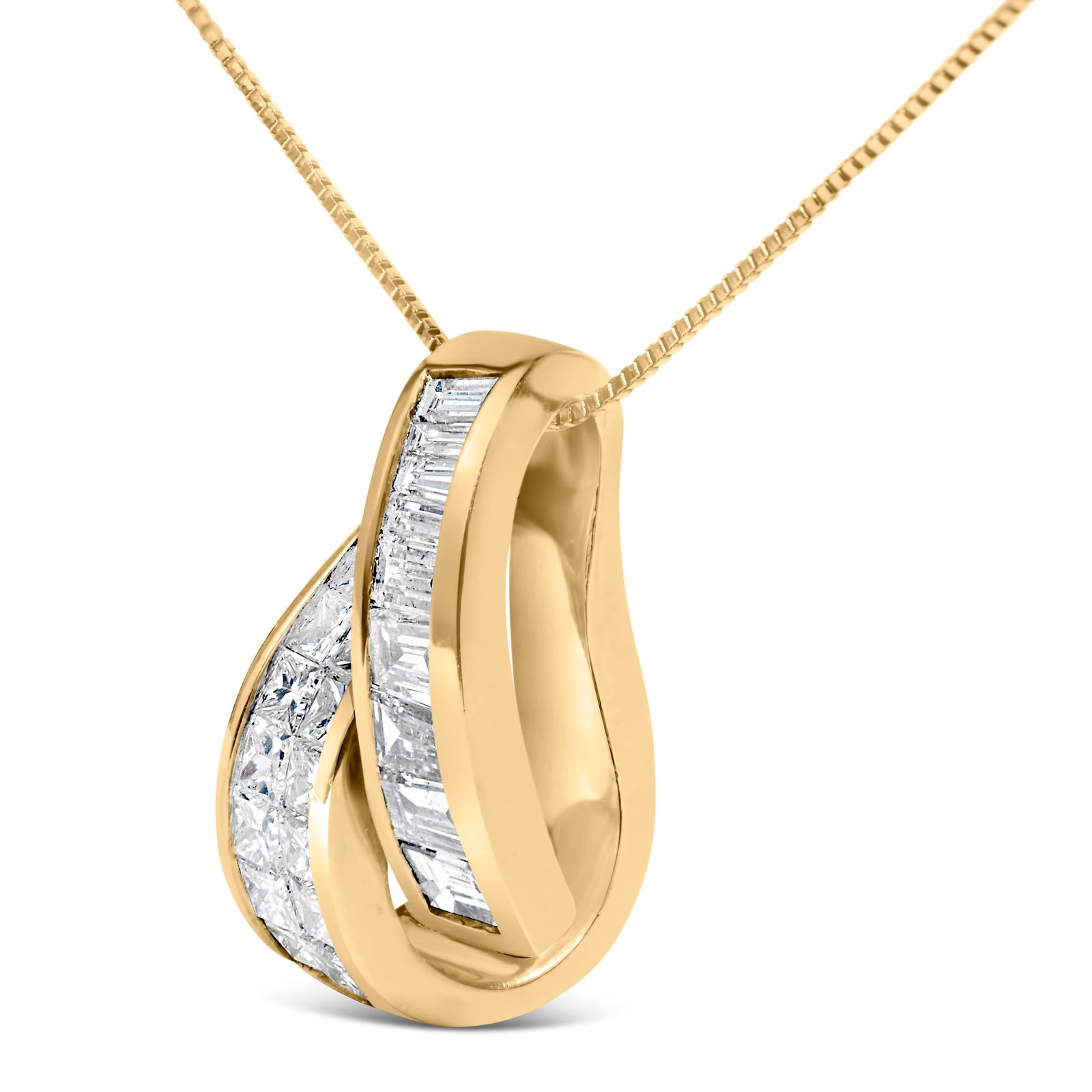 14K Yellow Gold 1 5/8 cttw Princess and Baguette Cut Diamond Fashion Pendant Necklace (G-H, VS2-SI1) - 3