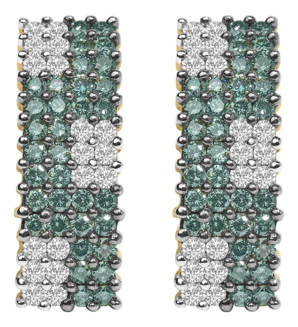 14K Yellow Gold 2 cttw White and Treated Blue Diamond Earrings (H-I, SI1-SI2): A gift that will never wilt, these beautiful diamond earrings make a perfect selection. Splendidly designed, the earrings are created with high-precision by giving attention to every coloration and