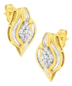 10K Yellow Gold 1/3 cttw Round-Cut Diamond Cluster and Swirl Stud Earrings (J-K Clarity, I2-I3 Color