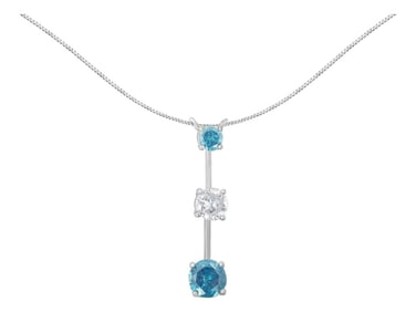 14K White Gold 1 1/2 cttw White and Treated Blue Diamond Pendant Necklace (H-I, I1-I2)
