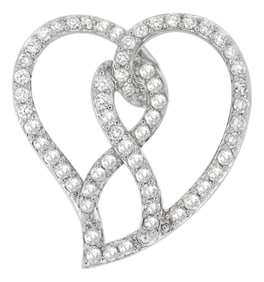 14K White Gold 1.0 Cttw White Diamond Awareness Ribbon & Open Heart 18" Pendant Necklace (H-I Color,