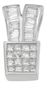 14K White Gold 1 1/3 cttw Princess and Baguette Cut Diamond Sparkling Shapes Pendant Necklace (H-I,