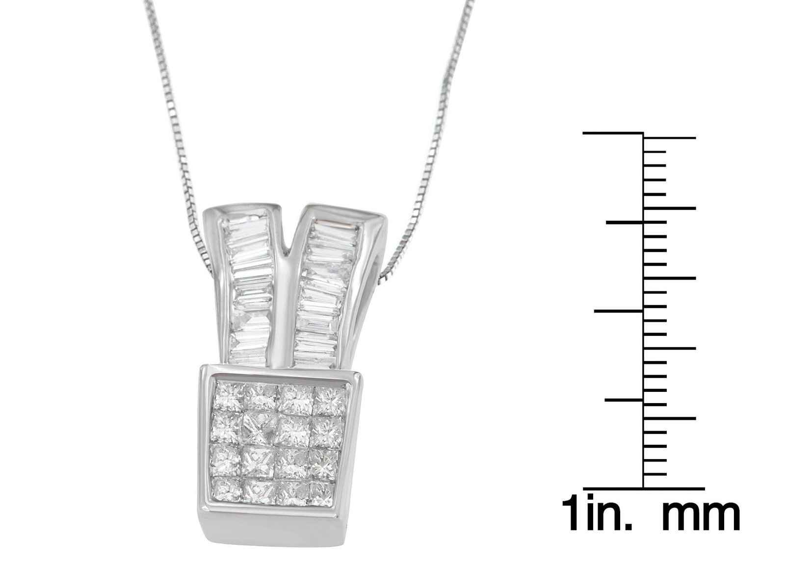 14K White Gold 1 1/3 cttw Princess and Baguette Cut Diamond Sparkling Shapes Pendant Necklace (H-I, - 4