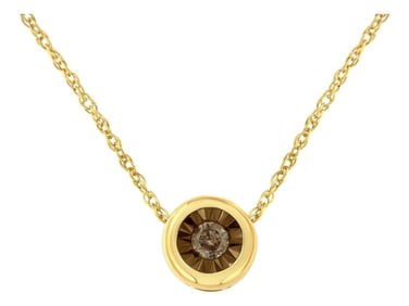 10K Yellow Gold over .925 Sterling Silver 1/10 Carat Diamond 18" Round Miracle-Plate Two-Tone Pendan