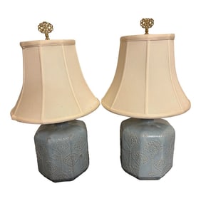 French Blue 22" Vintage Ceramic Table Lamps-a Pair