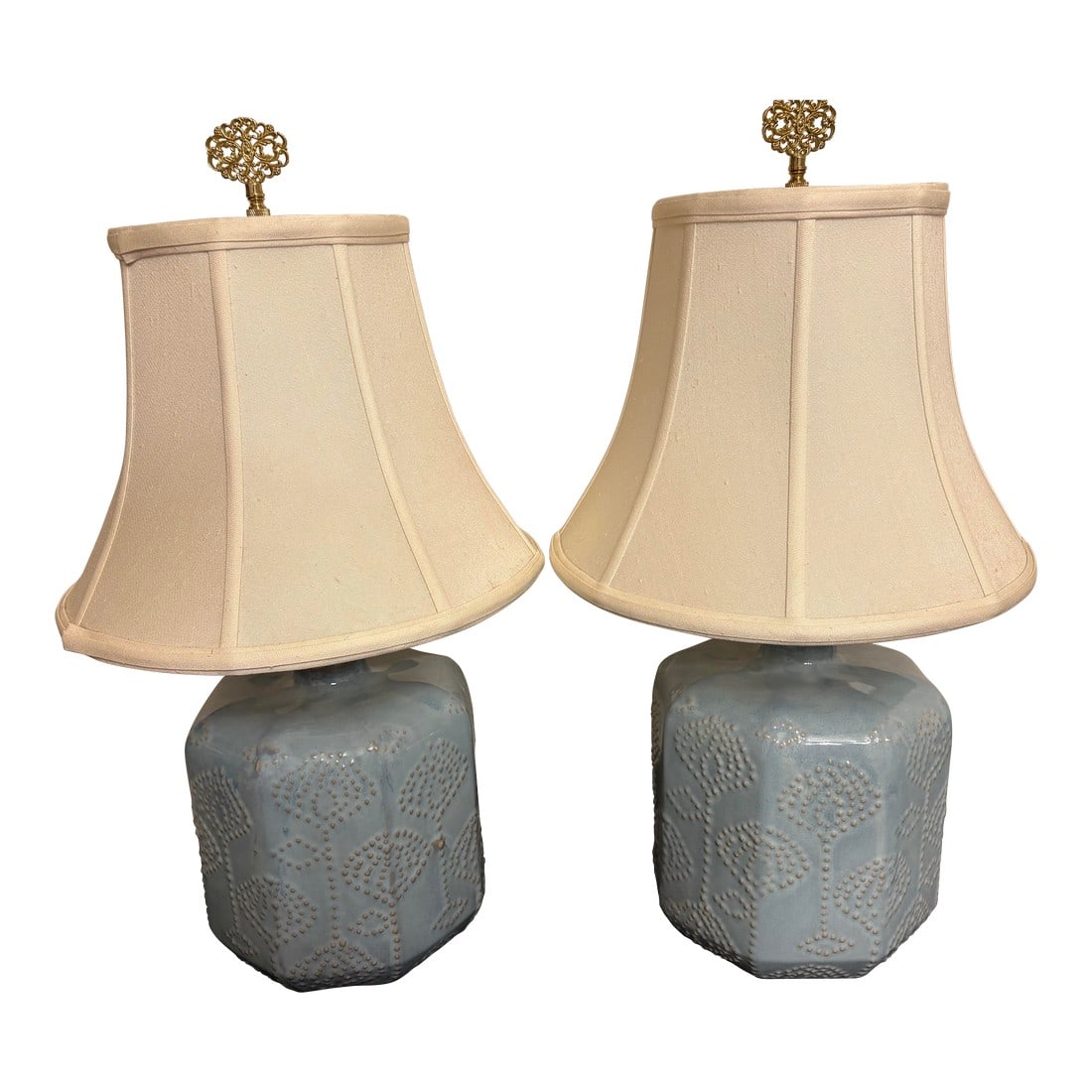 French Blue 22" Vintage Ceramic Table Lamps-a Pair (1 of 7)