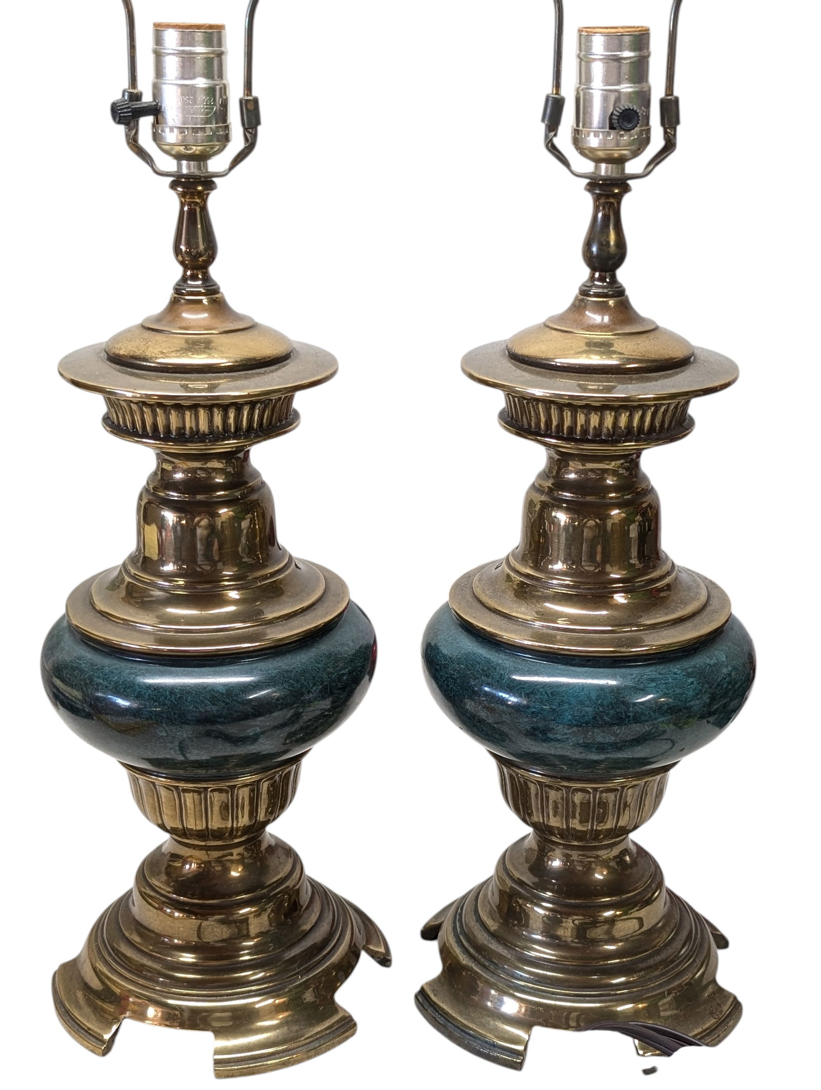 1980s Pair of Brass & Marble Table Lamps in the Style of Stiffel - 2