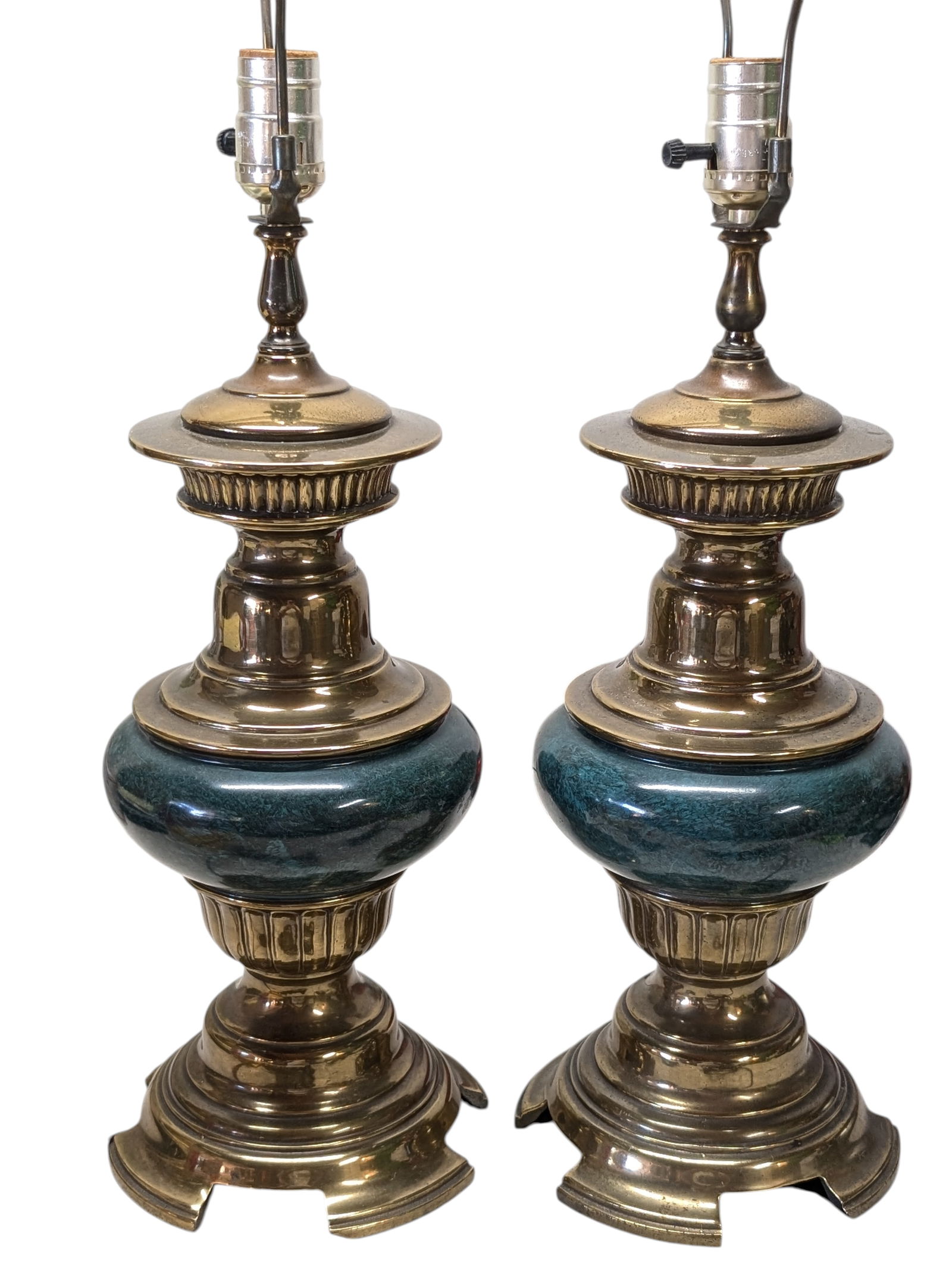 1980s Pair of Brass & Marble Table Lamps in the Style of Stiffel - 3