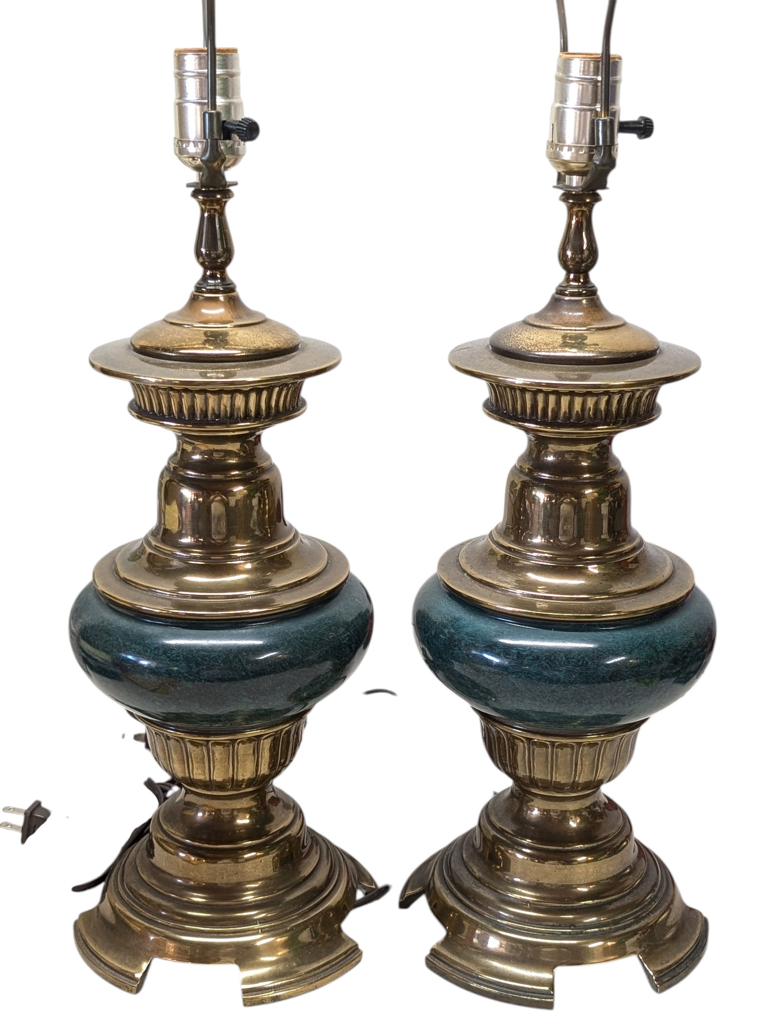 1980s Pair of Brass & Marble Table Lamps in the Style of Stiffel - 4