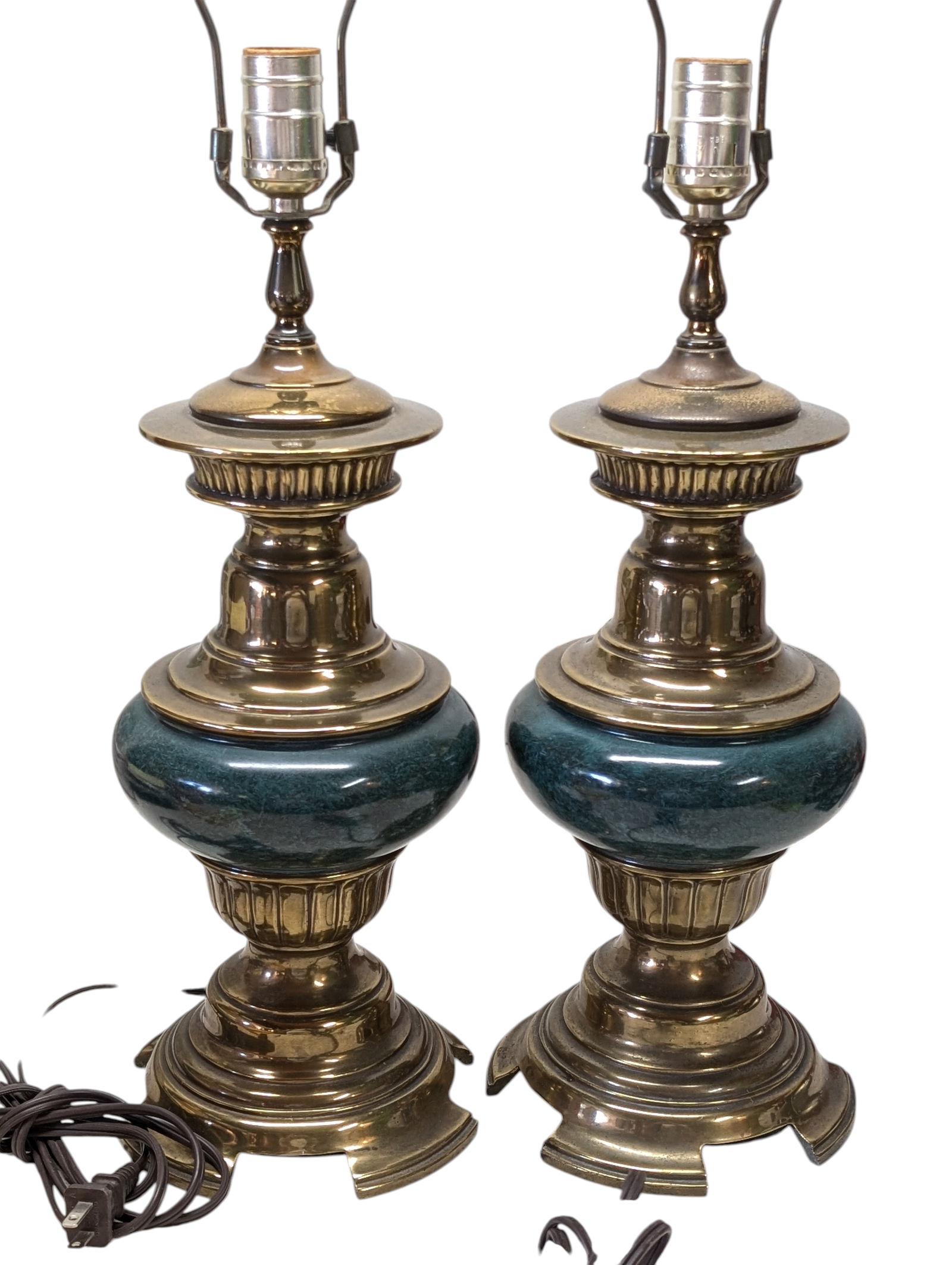 1980s Pair of Brass & Marble Table Lamps in the Style of Stiffel - 5