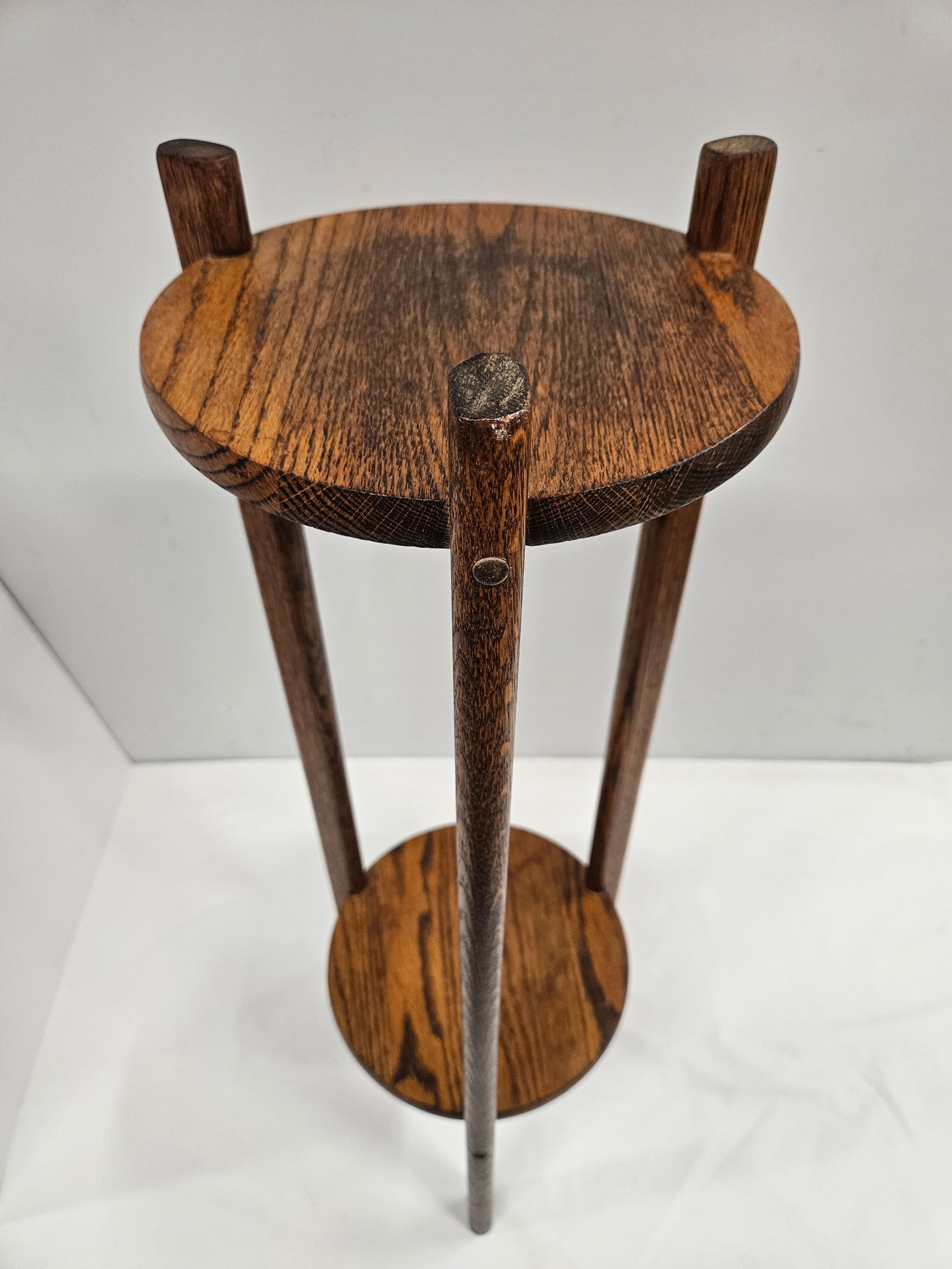 Tall Arts and Crafts Oak Plant Stand - 3