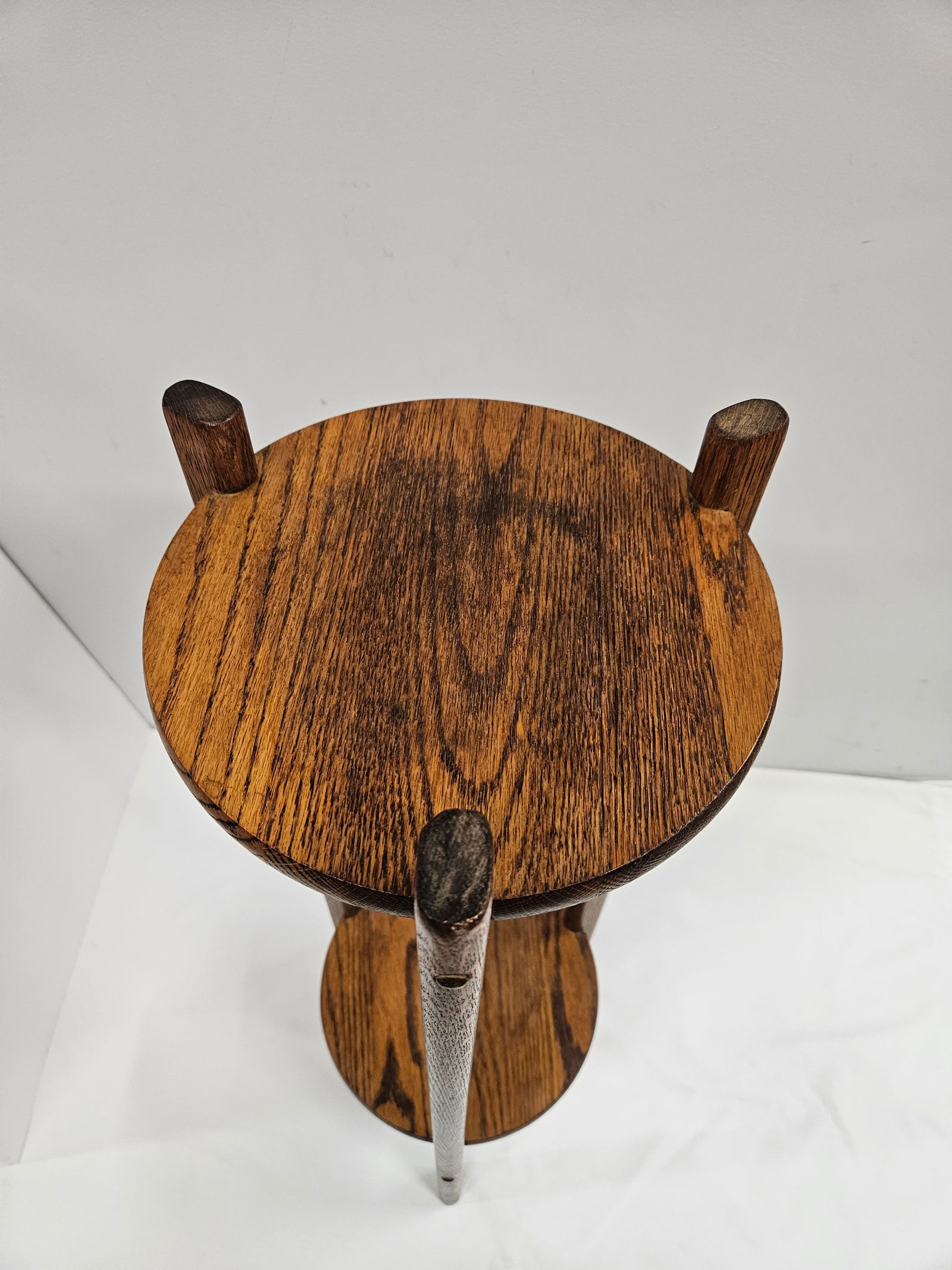 Tall Arts and Crafts Oak Plant Stand - 4