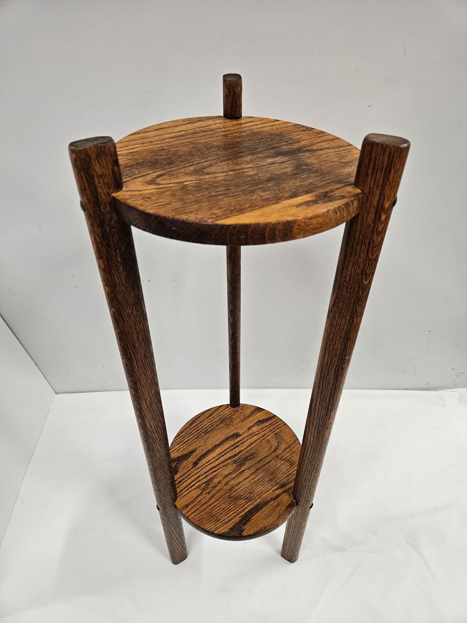 Tall Arts and Crafts Oak Plant Stand - 5
