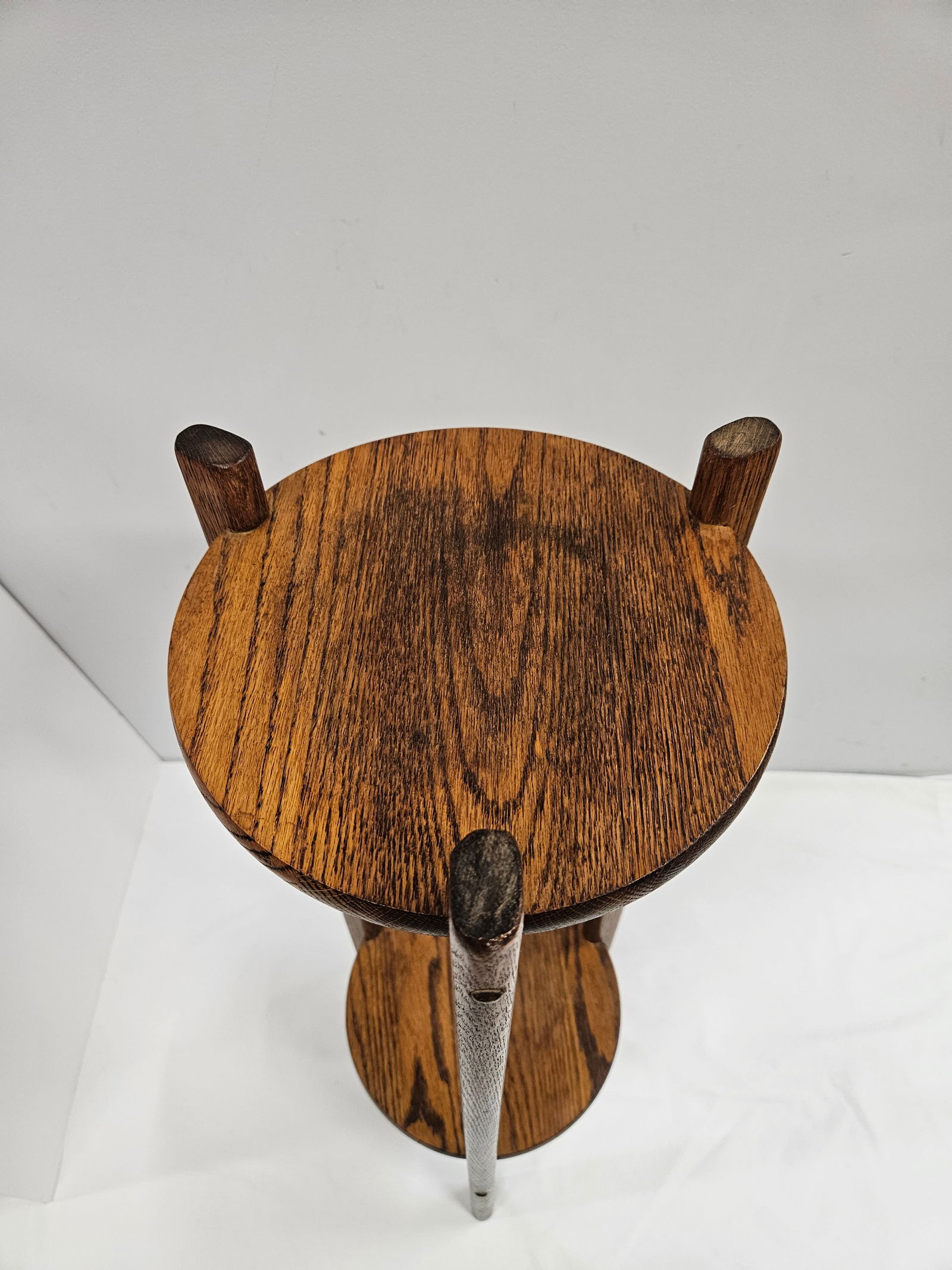 Tall Arts and Crafts Oak Plant Stand - 7