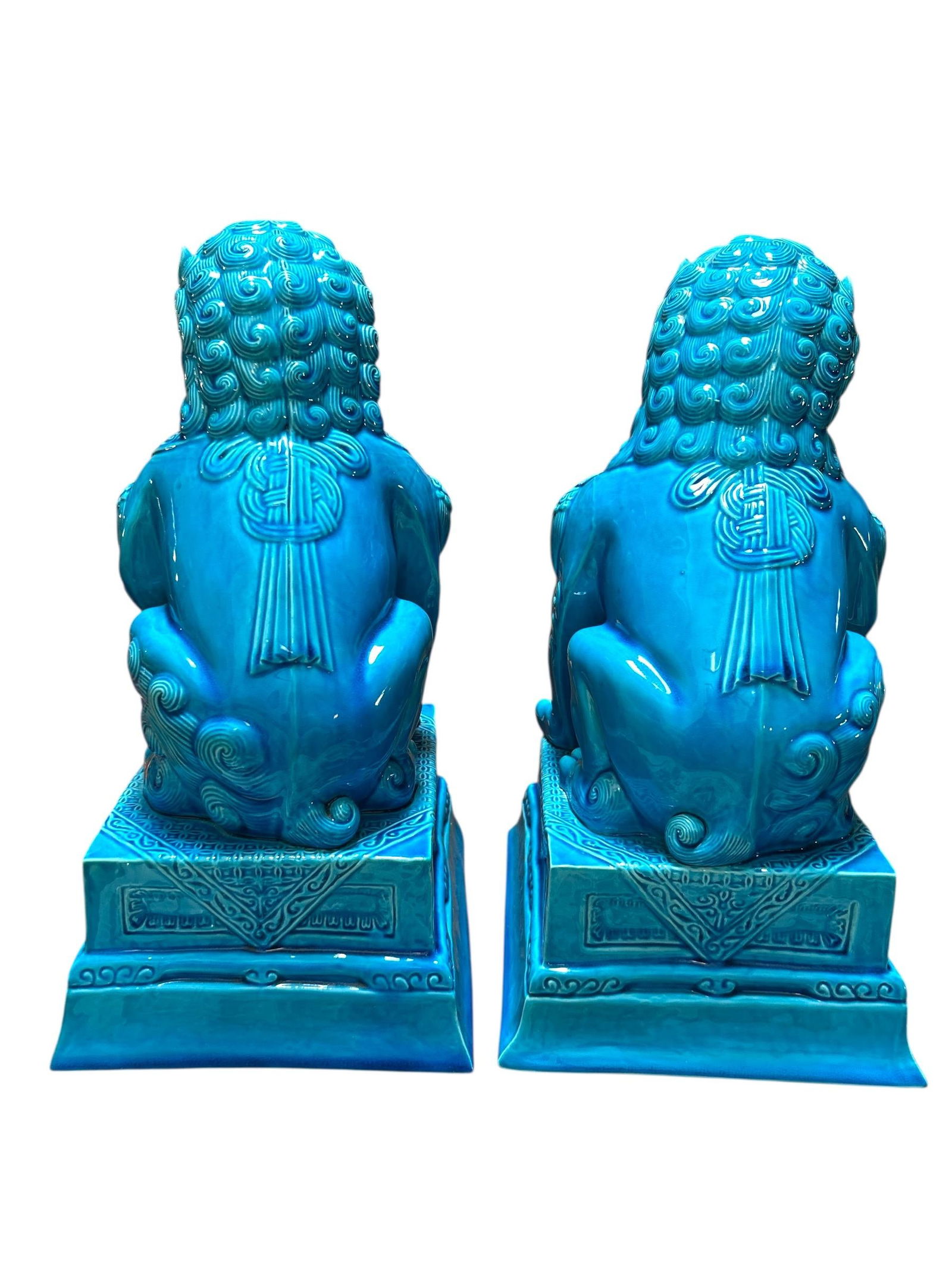 Pair of 1960's Mid Century Chinese Turquoise Porcelain Foo Dog Statues - 3