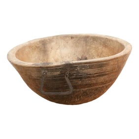 Antique African Bowl With Metal Handle