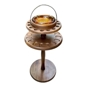 1960s Decatur Industries Free Standing Walnut Pipe Stand With Glass Ashtray
