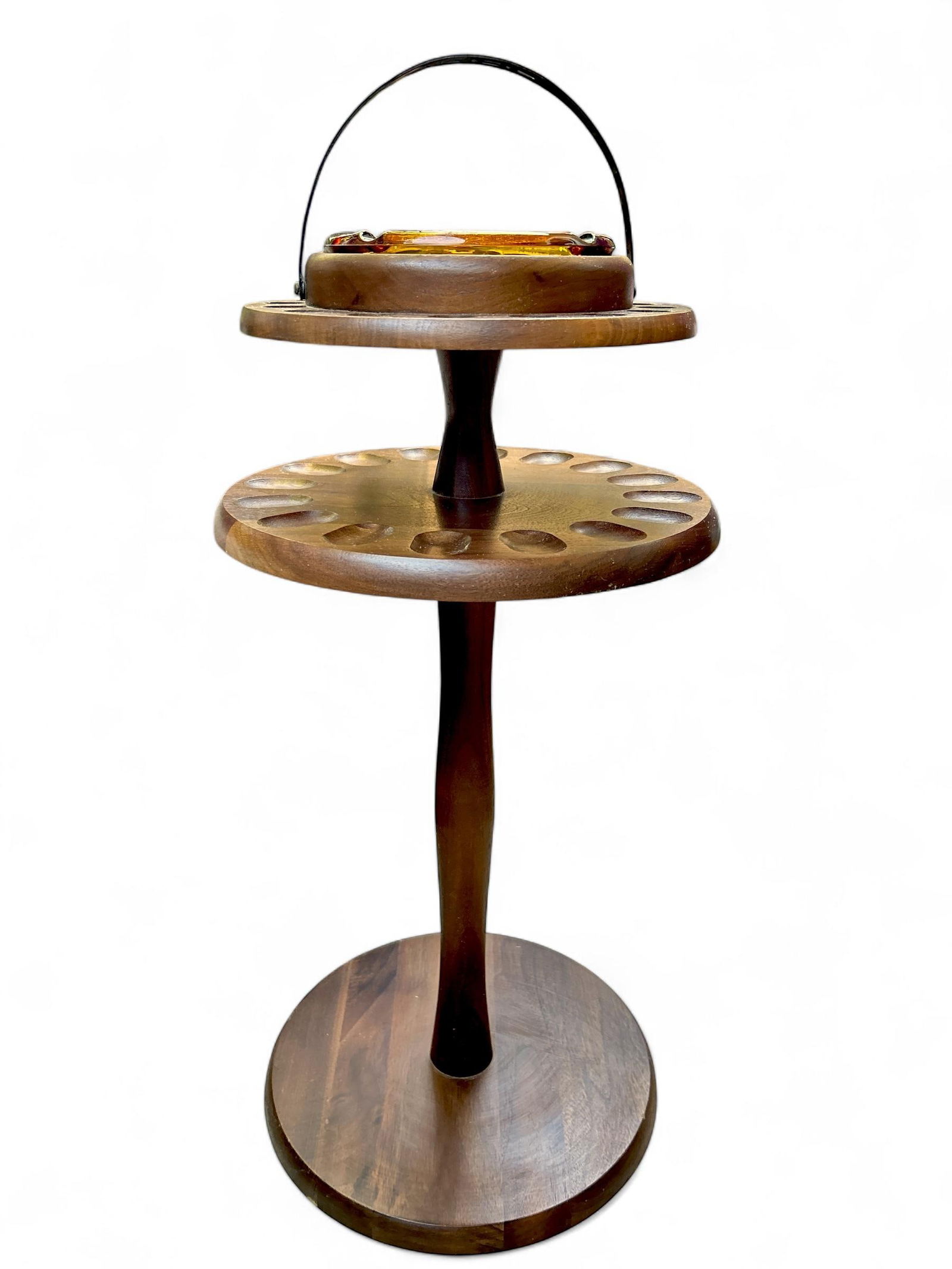 1960s Decatur Industries Free Standing Walnut Pipe Stand With Glass Ashtray - 3