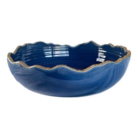 Contemporary Thai Rustic Blue Wood-Ash Glazed Pottery Bowl