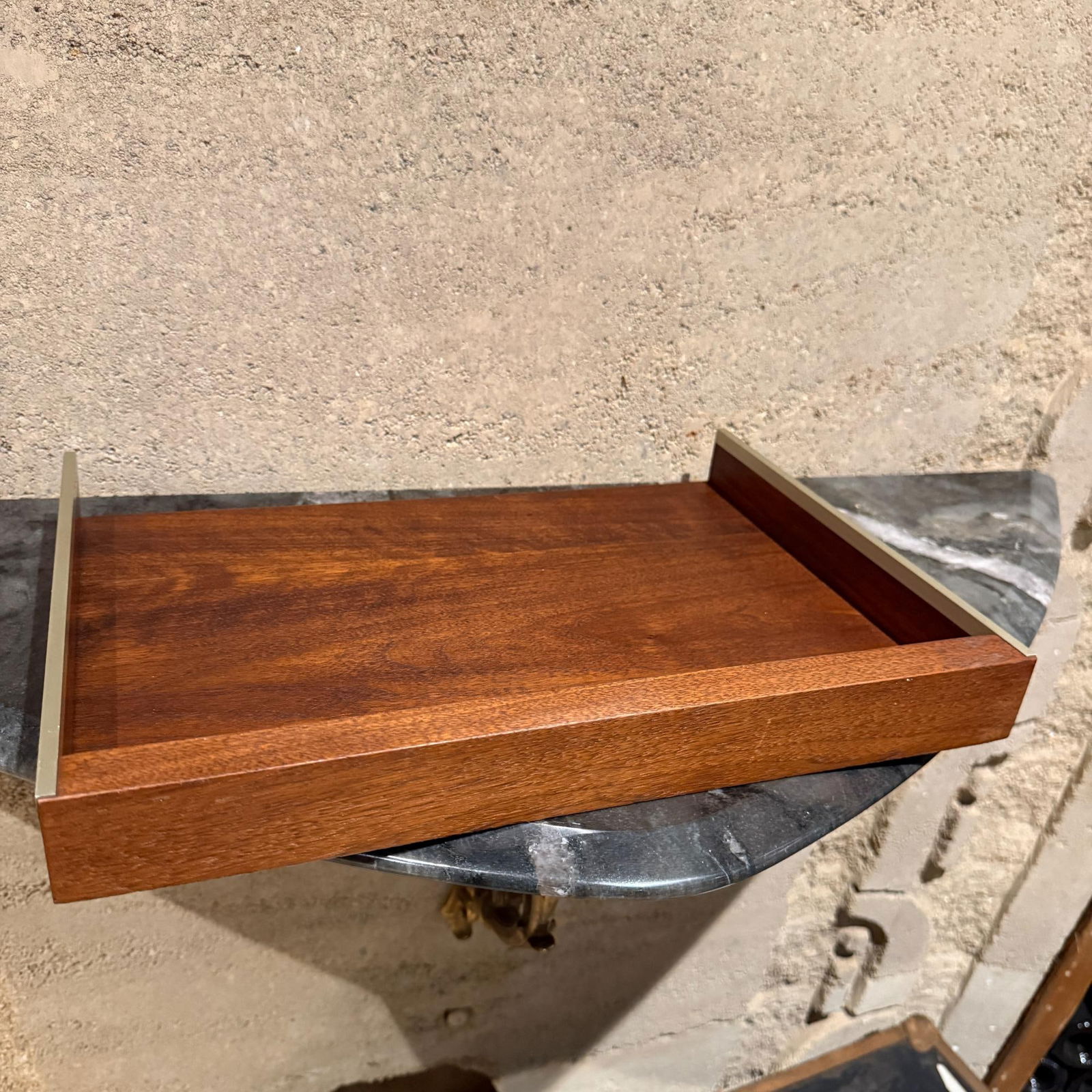 Mid-Century Modern Walnut & Aluminum Letter Tray Desk Accessory Qualiton - 13