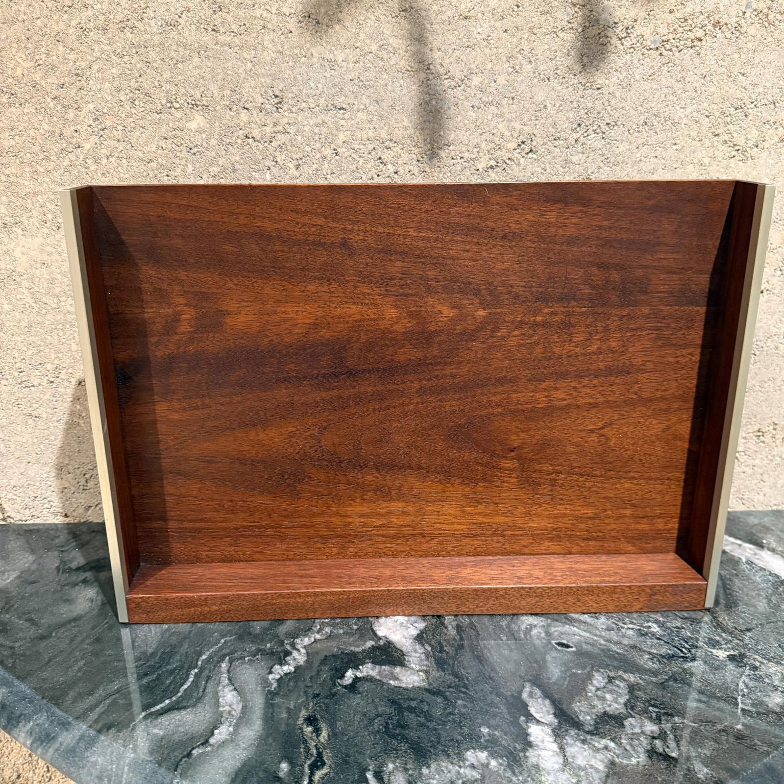 Mid-Century Modern Walnut & Aluminum Letter Tray Desk Accessory Qualiton - 14
