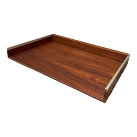 Mid-Century Modern Walnut & Aluminum Letter Tray Desk Accessory Qualiton