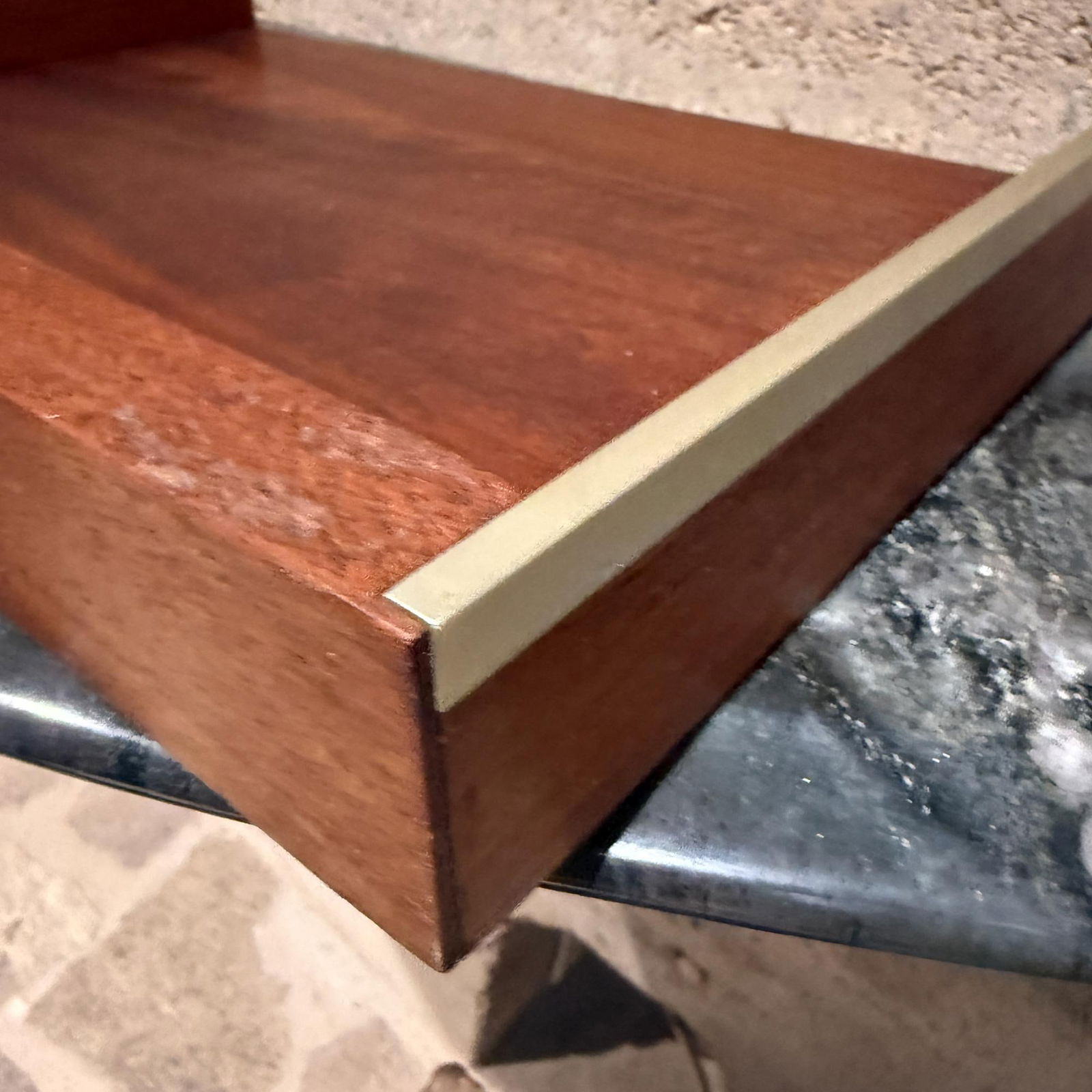 Mid-Century Modern Walnut & Aluminum Letter Tray Desk Accessory Qualiton - 9