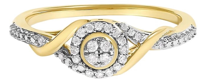 10K Yellow Gold 1/10 Cttw Diamond Swirl and Halo Promise Ring (I-J Color, I3 Clarity) - Size 7