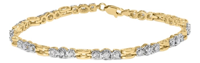 10k Yellow Gold 1.00 Cttw Diamond 3 Stone Link Bracelet (I-J Color, I1-I2 Clarity) -7.25" Inches