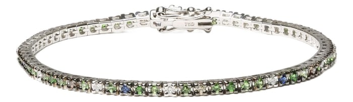 18K White Gold 3/8 Cttw Diamond with Blue Sapphire and Green Tsavorite Gemstone Multi-Colored Tennis