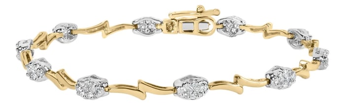 10K White and Yellow Gold 1.00 Cttw Diamond Oval Shaped Cluster Link Bracelet (I-J Color, SI2-I1 Cla