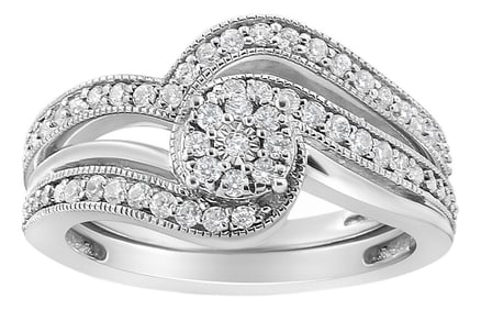 .925 Sterling Silver 1/3ct Cttw Multi-Diamond Bypass Vintage-Style Bridal Set Ring and Band (I-J Col