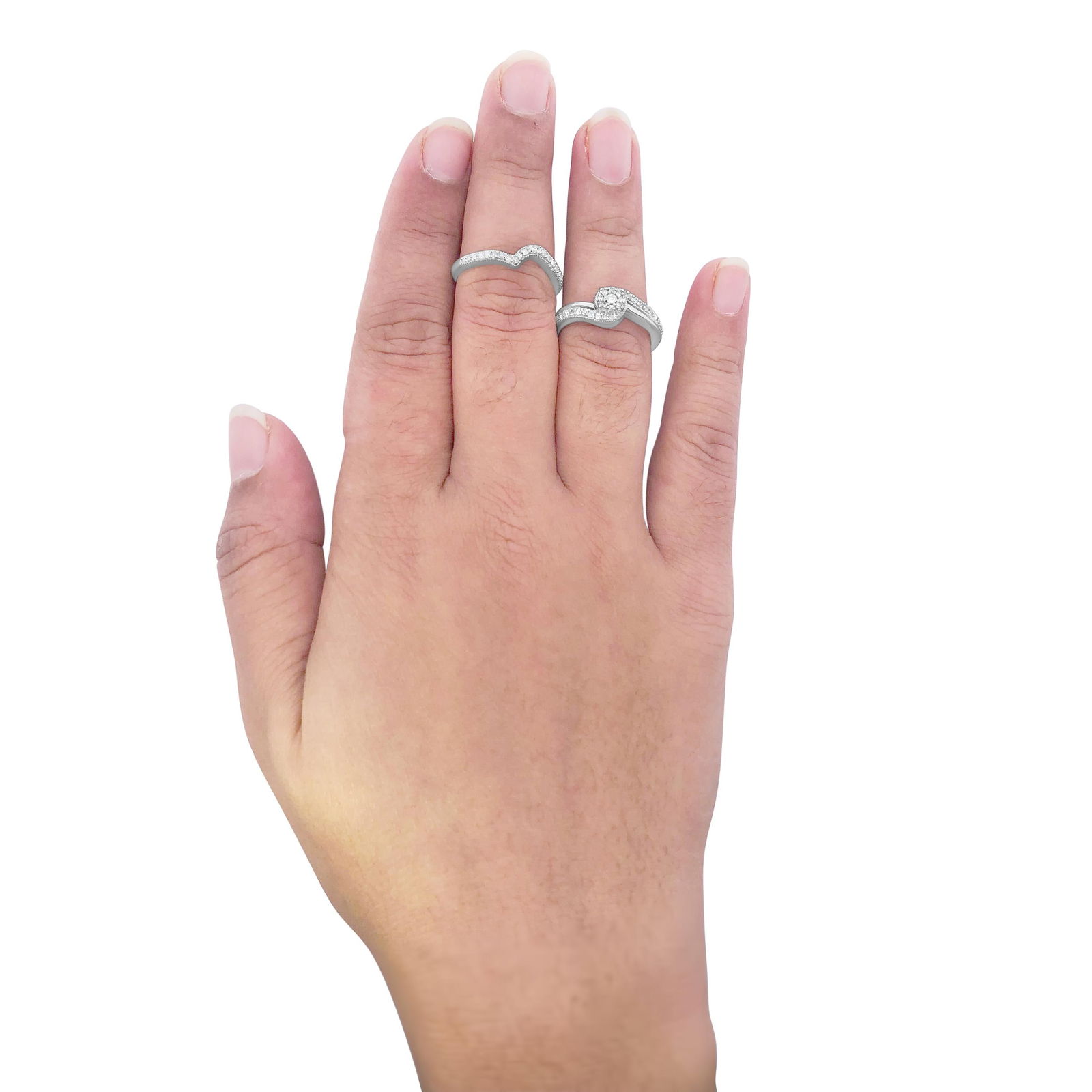 .925 Sterling Silver 1/3ct Cttw Multi-Diamond Bypass Vintage-Style Bridal Set Ring and Band (I-J Col - 4