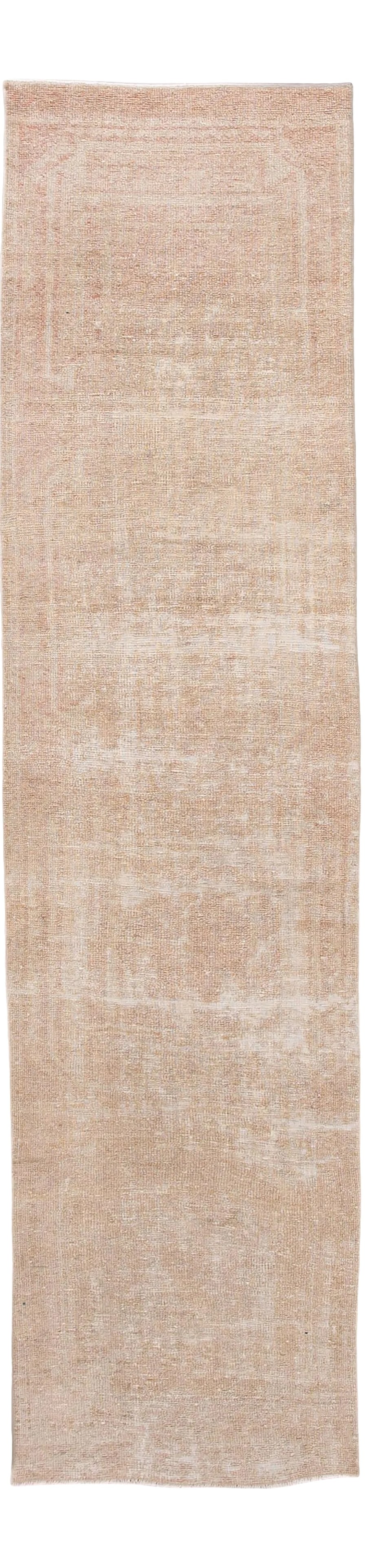 Vintage Turkish Beige Handmade Distressed Wool Runner: Beautiful vintage Turkish hand knotted wool rug with a Beige field. This rug has accents of ivory and gray in a gorgeous all-over geometric distressed design, This rug measures: 2'8" x 11'1". Conditio