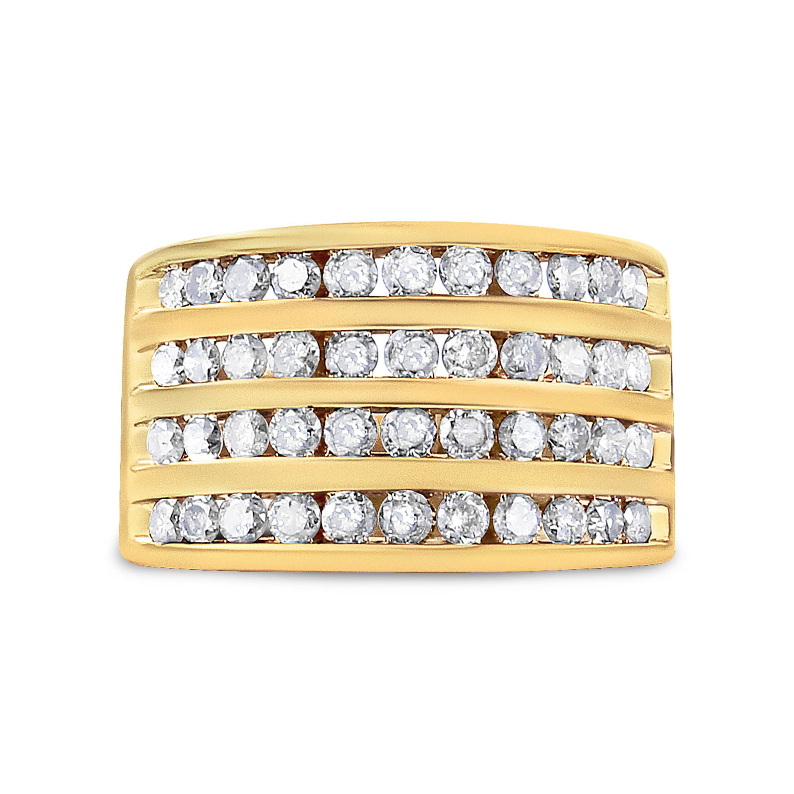 10K Yellow Gold Plated .925 Sterling Silver 1 1/2 Cttw Diamond 4 Row Channel Band Ring (Champagne Co - 2
