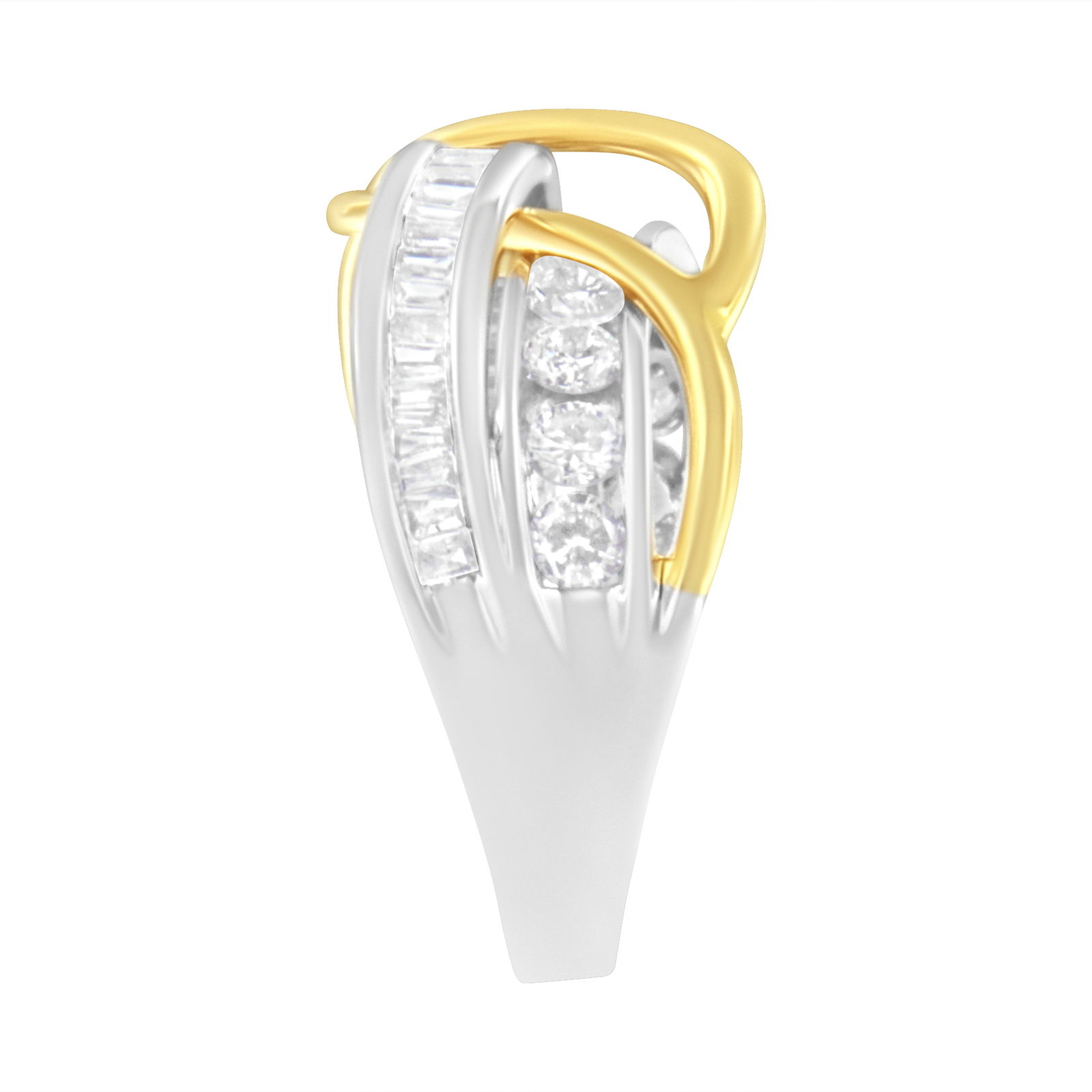 10K White and Yellow Gold 1 1/10 cttw Channel-Set Diamond Bypass Band Ring (J Color, I3 Clarity) - S - 5