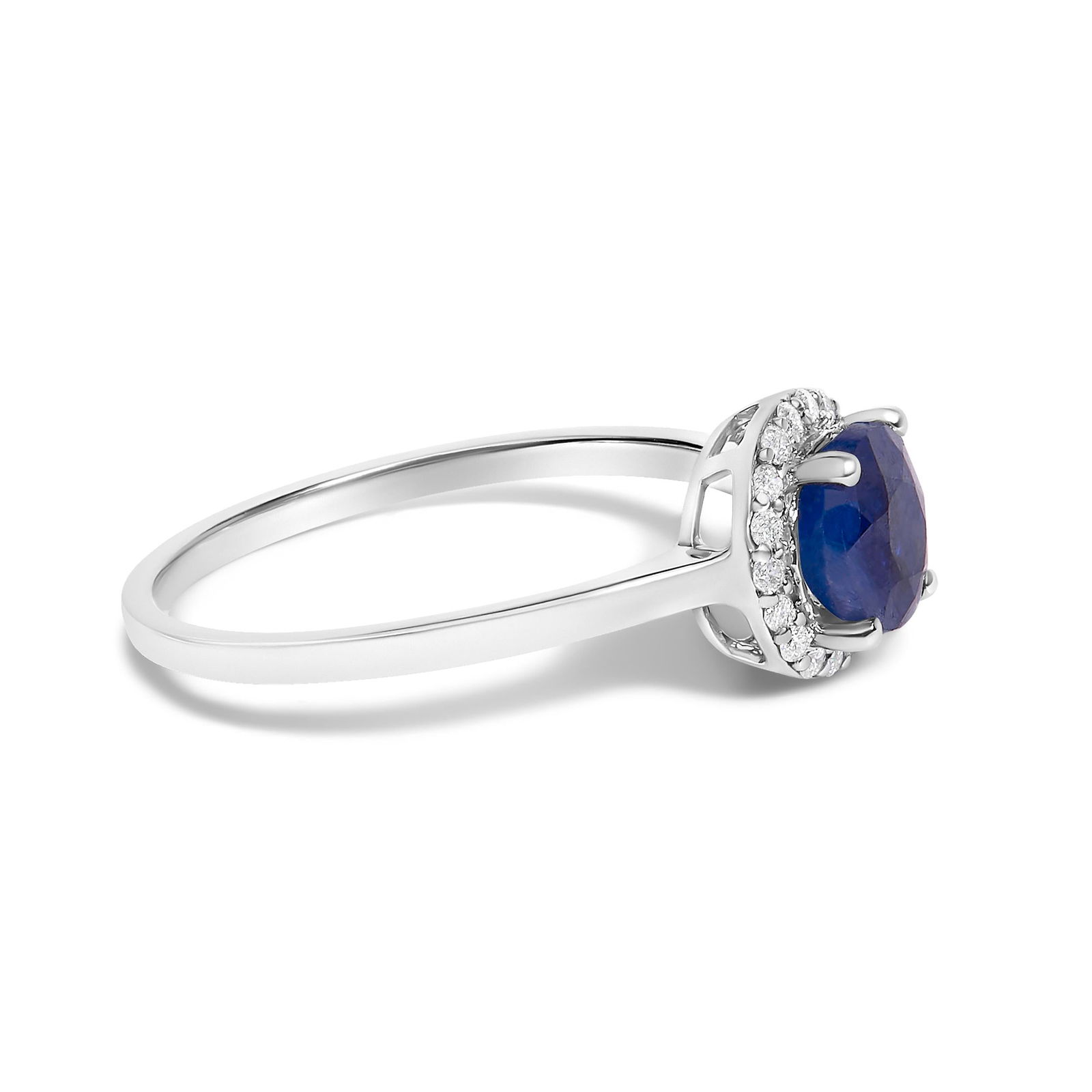 10K White Gold Blue Sapphire and 1/10 Cttw Diamond Halo Ring - 2