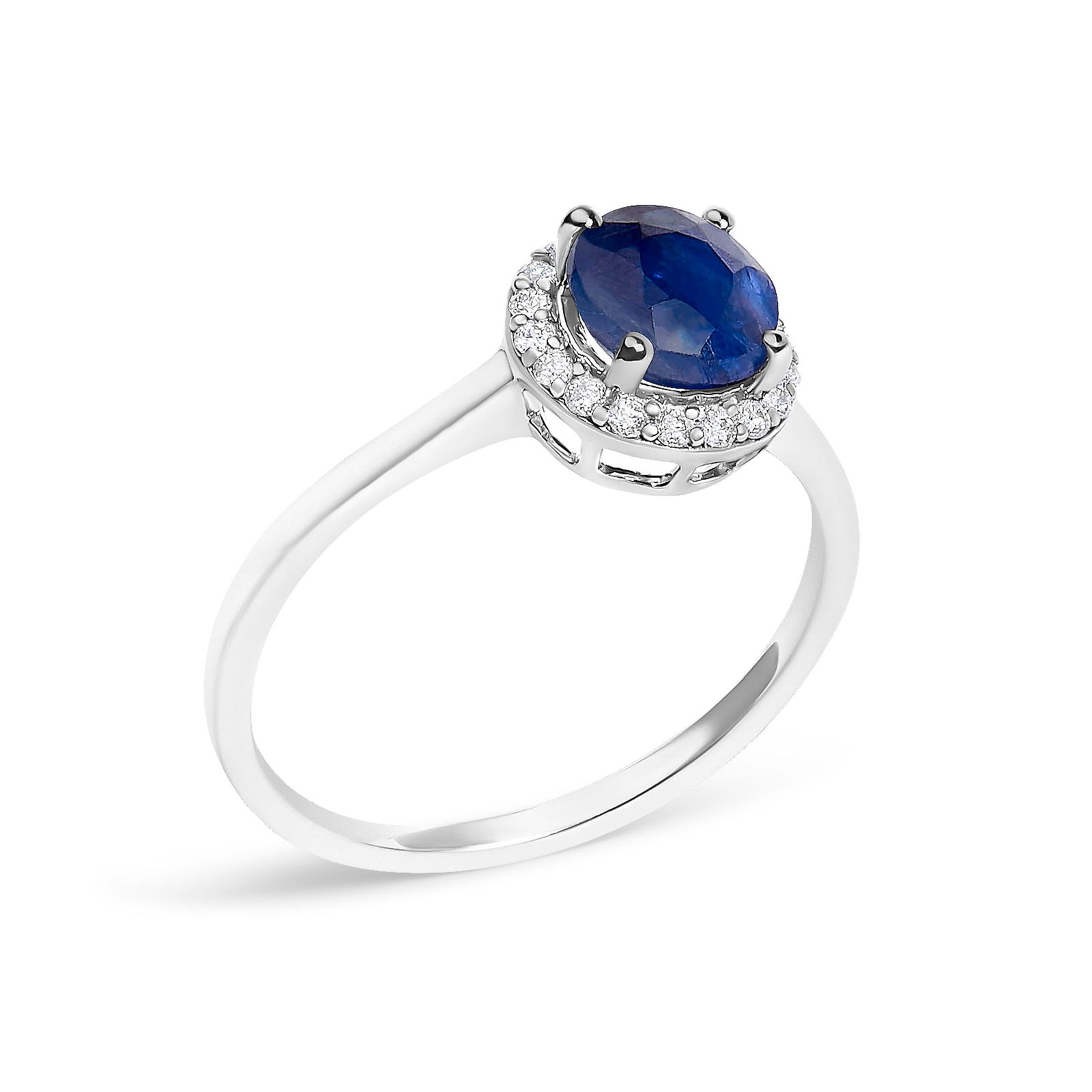 10K White Gold Blue Sapphire and 1/10 Cttw Diamond Halo Ring - 3