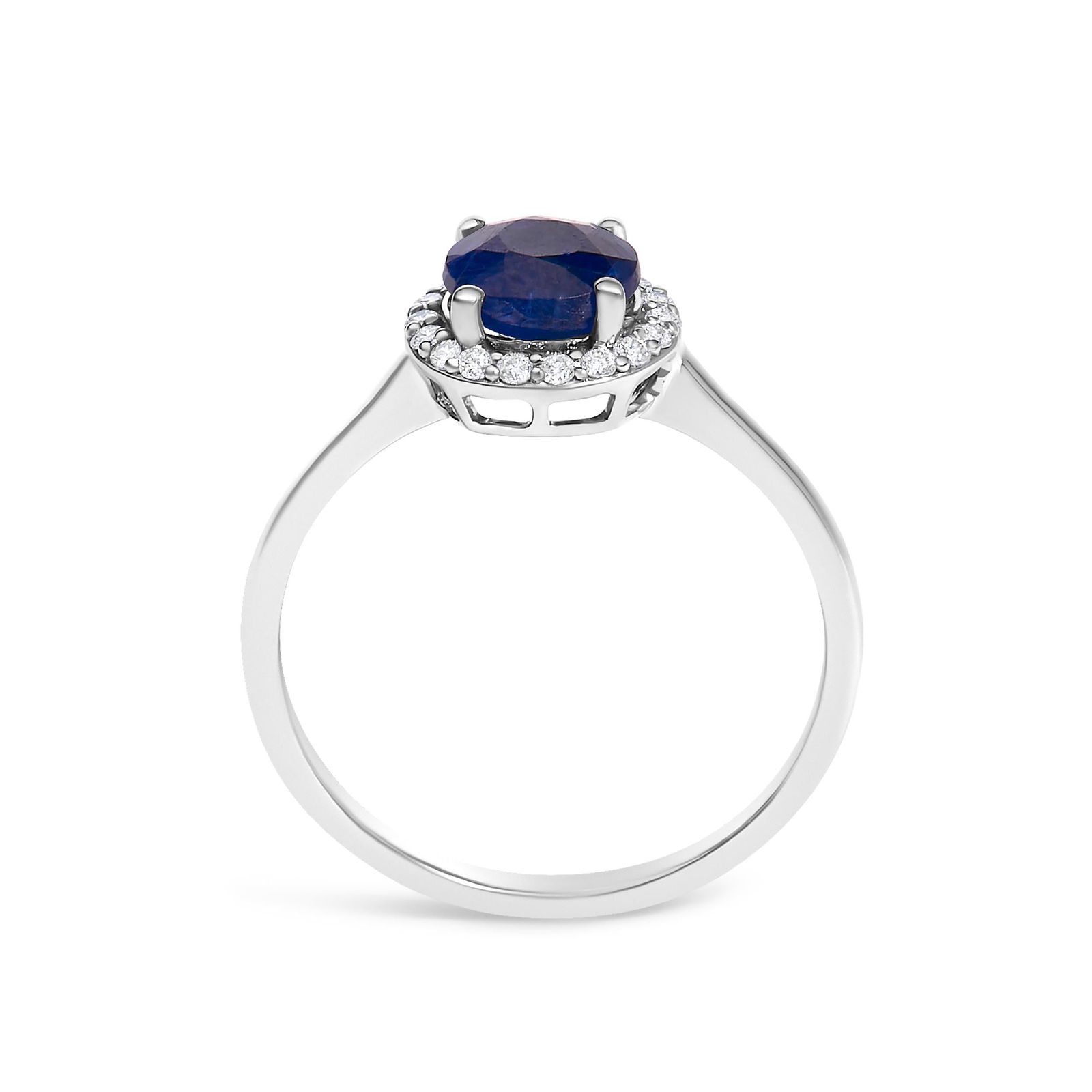 10K White Gold Blue Sapphire and 1/10 Cttw Diamond Halo Ring - 5