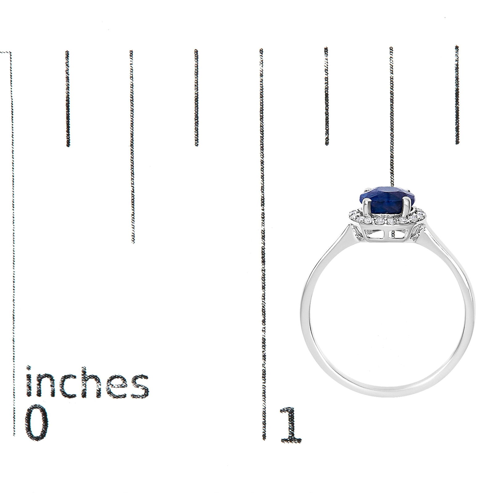 10K White Gold Blue Sapphire and 1/10 Cttw Diamond Halo Ring - 7