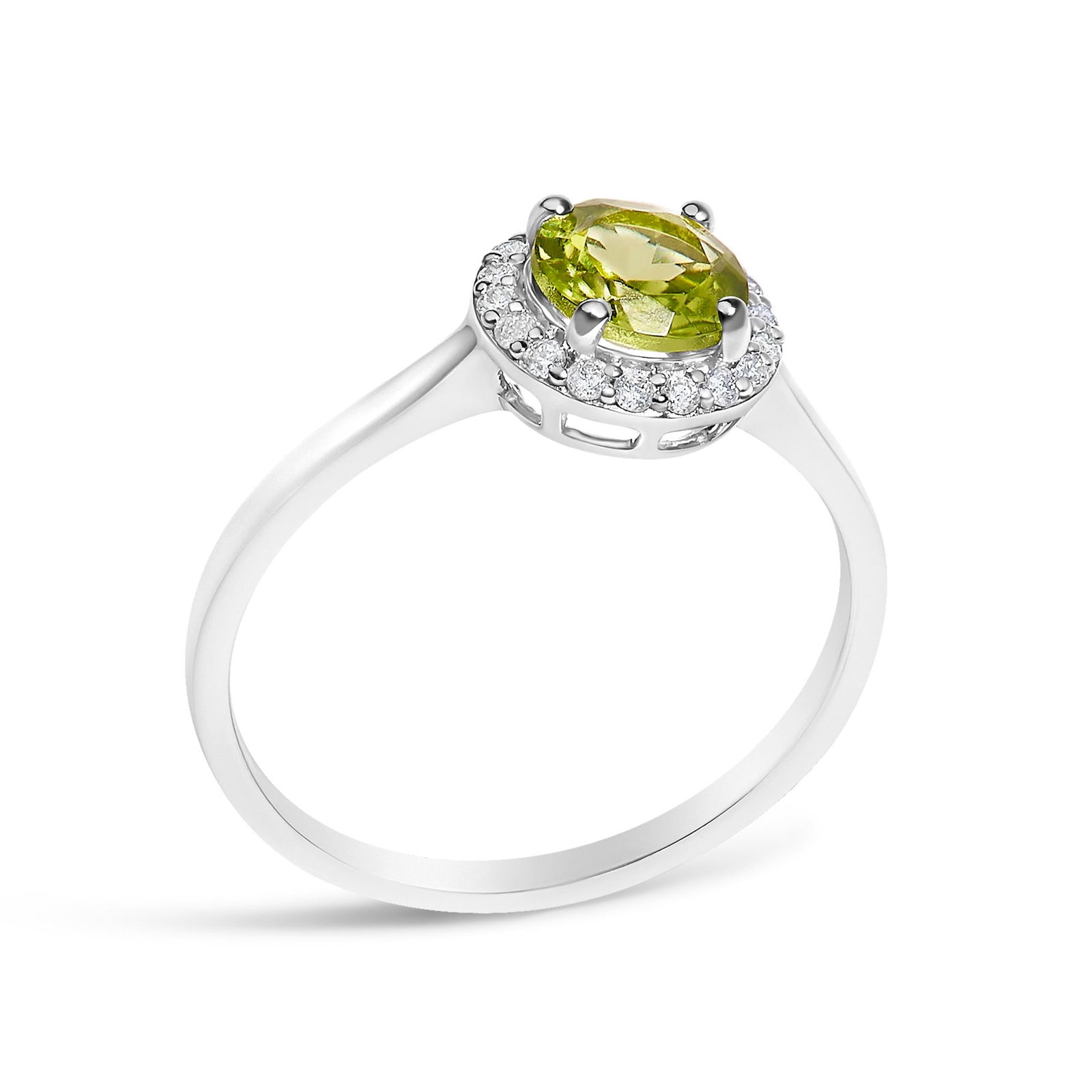 10K White Gold Green Peridot and 1/10 Cttw Diamond Halo Ring - 3